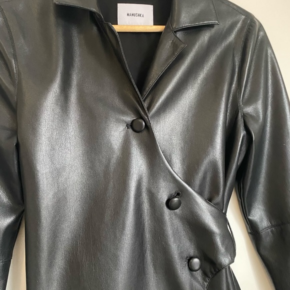 Nanushka Women Black Faux Vegan Leather Long Trench Coat Jacket Sz S - Picture 6 of 13